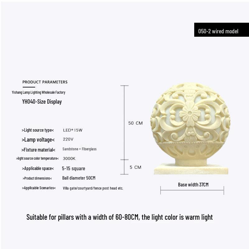 Carved Resin Solar Pillar and Fence Light for Garden or Courtyard