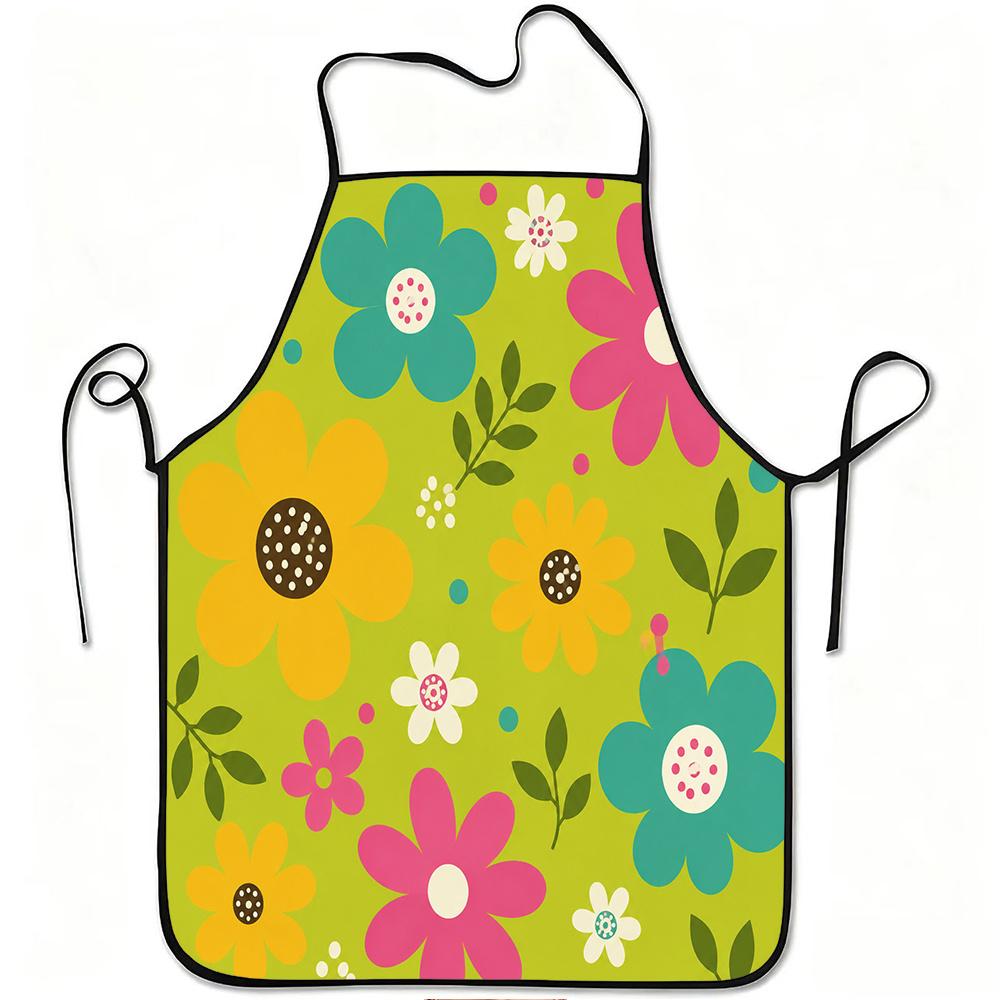 1pc Colorful Retro Floral Print Apron, Durable And Easy to Clean, Adjustable Waistband, Polyester Material, for Kitchen Cooking, Gardening, Orchard Pi