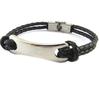 [I6249] - Black Silver 'Identity' Leather Steel Bracelet - 45x12 Mm