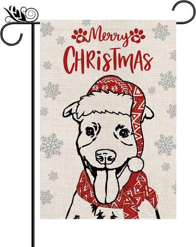 Merry Christmas Garden ag Pitbull Dog with Scarf Xmas Winter Holiday Decoratio JJE DDI GGX
