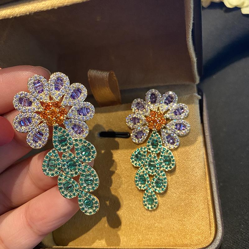 2022 Роскошные серьги из серебра 925 пробы с иглами, микро-набор AAA, циркон, камень, цветок, серьги для женщин, свадебные, помолвочные, украшения на день рождения