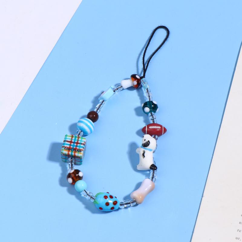 Y2K Aesthetic Beaded Phone Chain Ins Style Cartoon Mobile Phone Lanyard Keycord Anti Lost Key Strap Bag Pendant Cellphone Straps