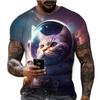 Летняя футболка с круглым вырезом, с принтом кота-астронавта, 3D-печать, модная, повседневная, с коротким рукавом, мужская