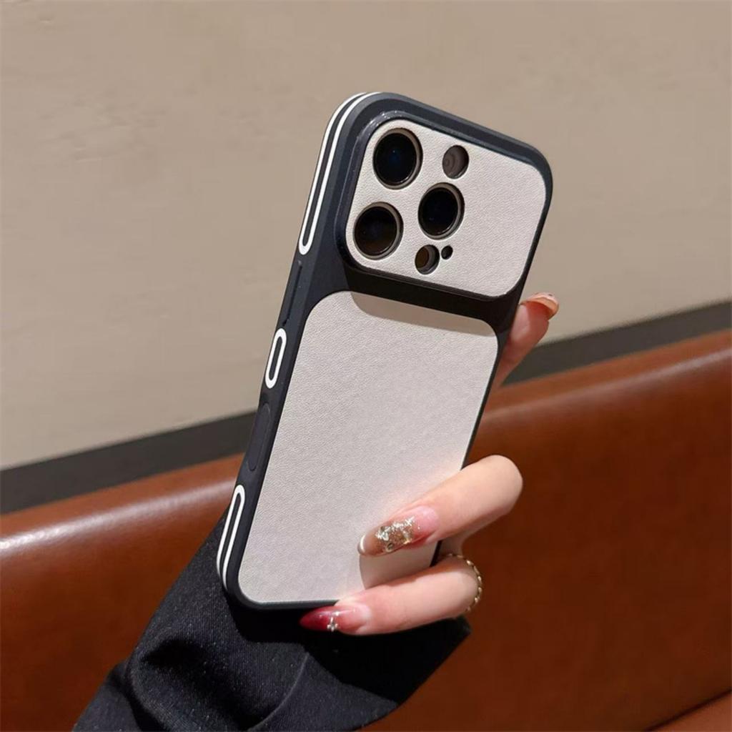 Боковая Однотонная Кожаная Чехол-Бампер Для Телефона iPhone 17 16 15 14 13 Pro Max С Большим Окном Матовый Ударопрочный