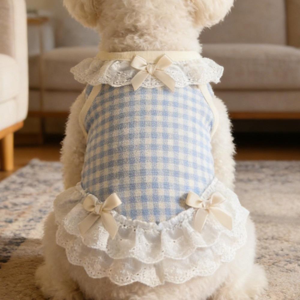 Breathable Pet Lace Skirt Thin Cat Checkered Clothes Casual Style Pet Dog Vest Summer Season