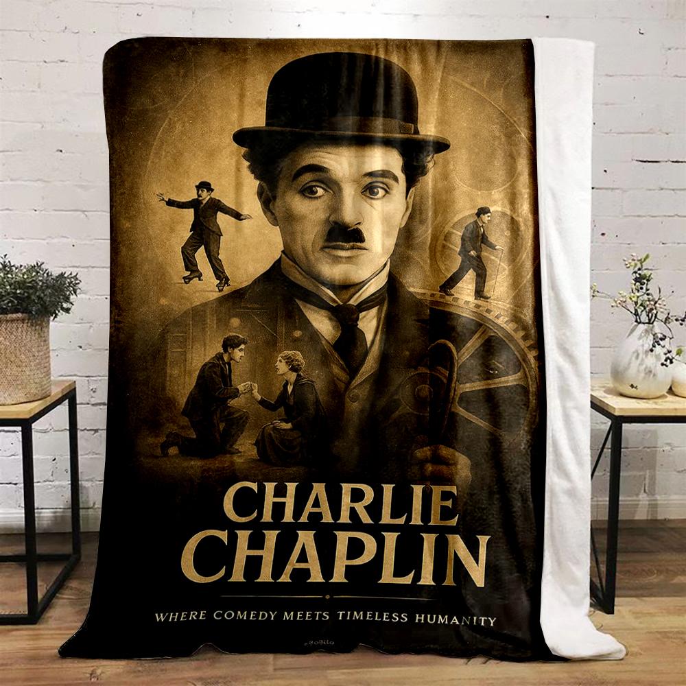 Vintage Charlie Chaplin Art with Movie Scene Flannel blanket for bedroom, living room, sofa, and nap sofas