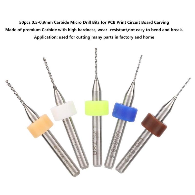 50 Pieces 0.5-0.9mm PCB Drill Bits Tungsten Carbide Micro Drill Bits Twist Drill Print Circuit Board Engraving Tool