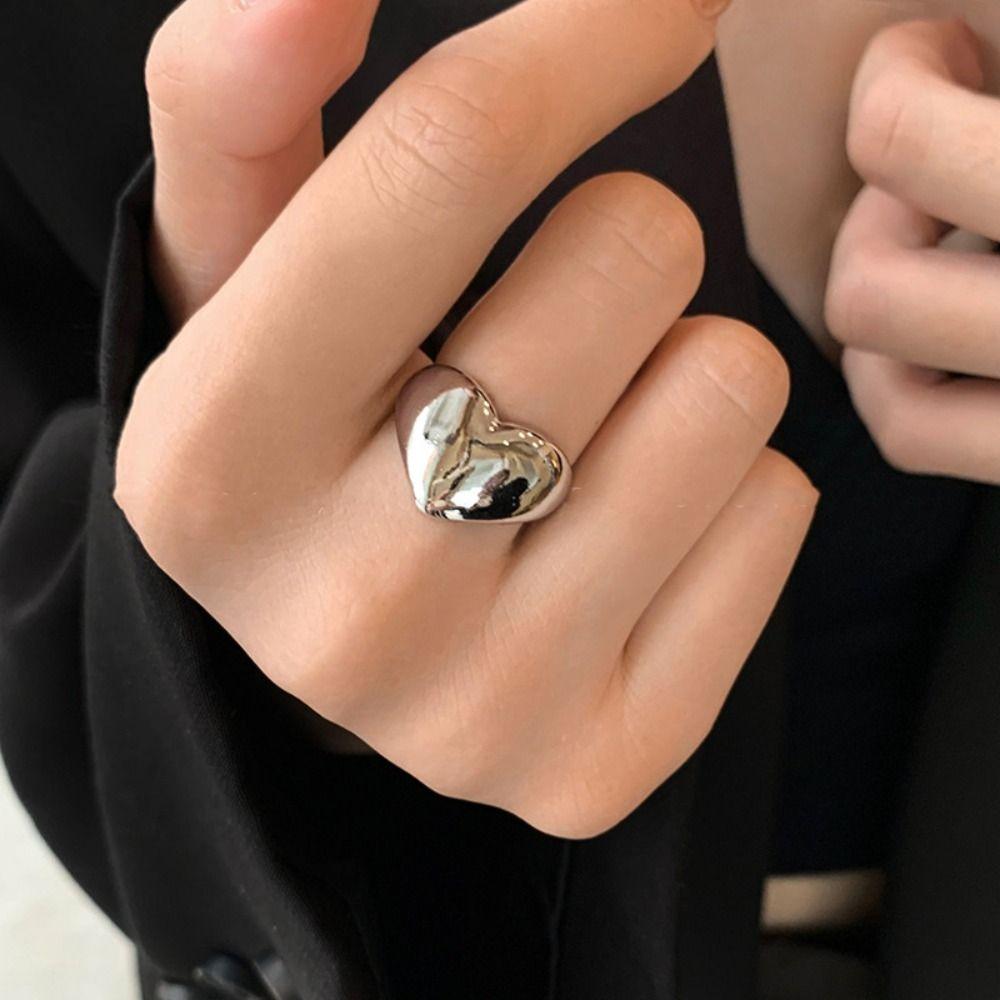 Korean Style Geometric Open Ring Jewelry Accessories Wide Finger Buckle Cute Metal Heart Ring  Gift