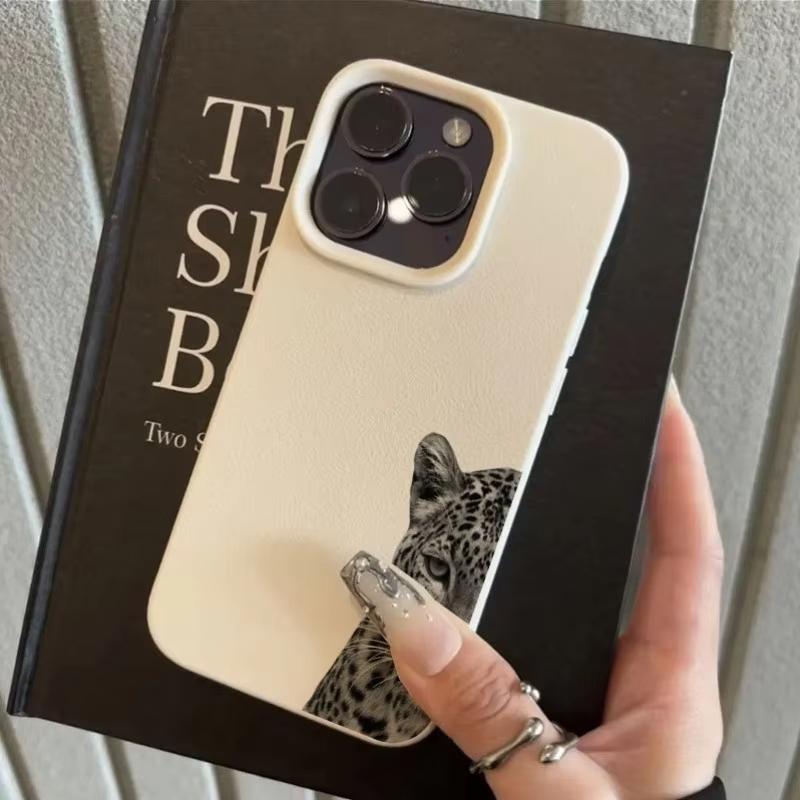 Черный Чехол для Телефона с Леопардовым Рисунком и Текстурой Личи Для iPhone 17 Air 16 e 15 14 13 12 11 Pro Max Plus SE Мягкая Крышка
