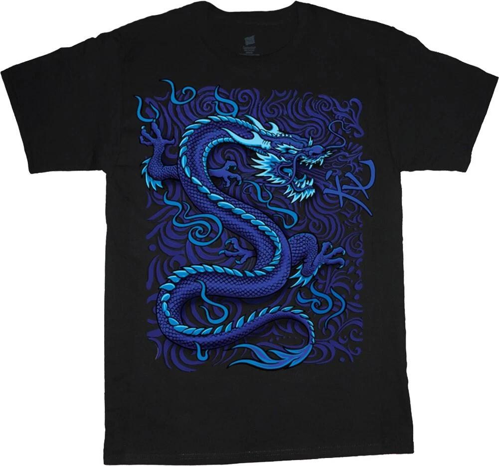 Dragon T-shirt Mens Graphic Tees Blue Dragon Chinese Symbols Characters Dragons