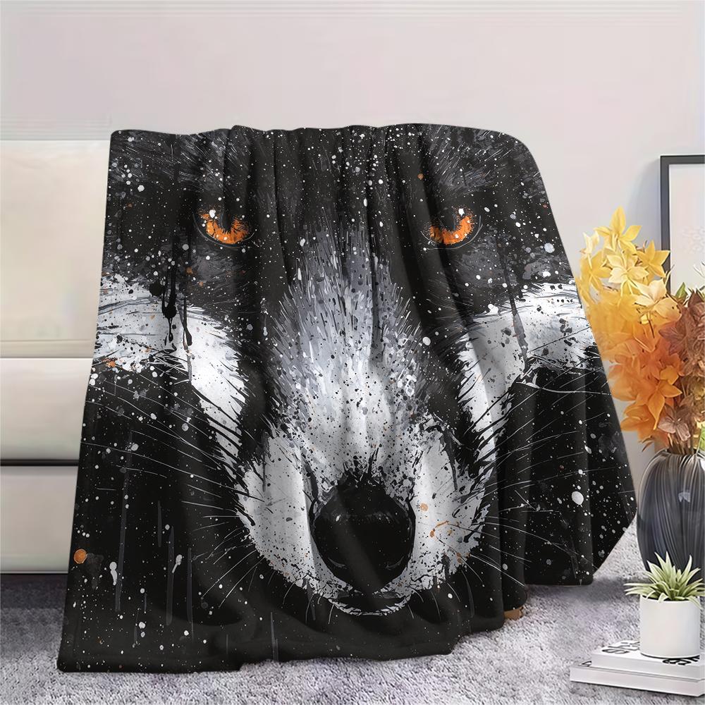 Black Fox pattern Flannel Blanket, High quality Comfortable for All Seasons, Home Decor, Warmth and Comfort, Perfect for Gifts.