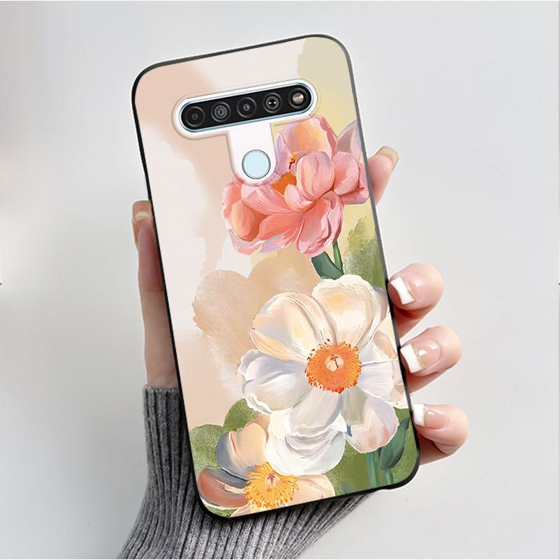 Чехол с рисунком для LG Q61 / LG K61 / LG Q70, чехол-бампер, мягкий силикон, черный корпус, милый цветочный мультяшный чехол