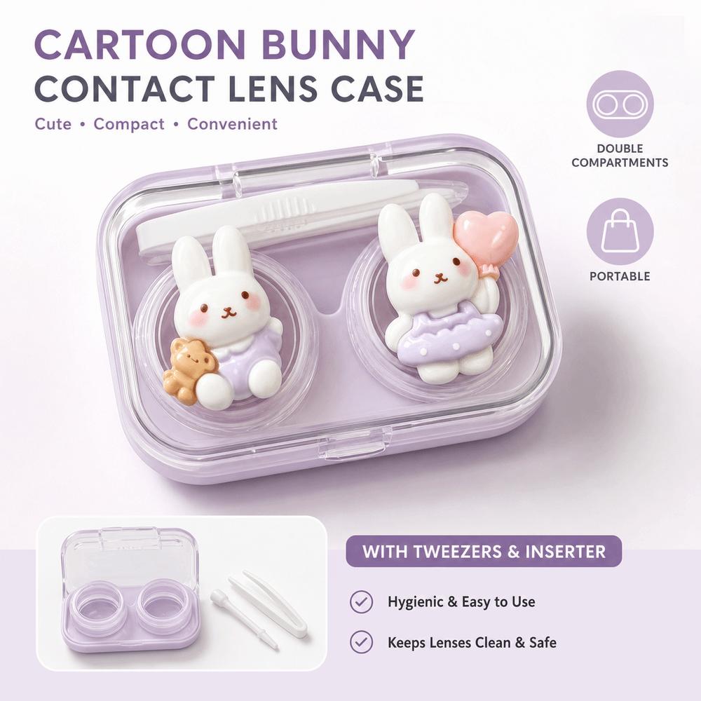 Cartoon Bunny Contact Lens Case Double Compartment Contact Lens Box Companion Box For Women Girls