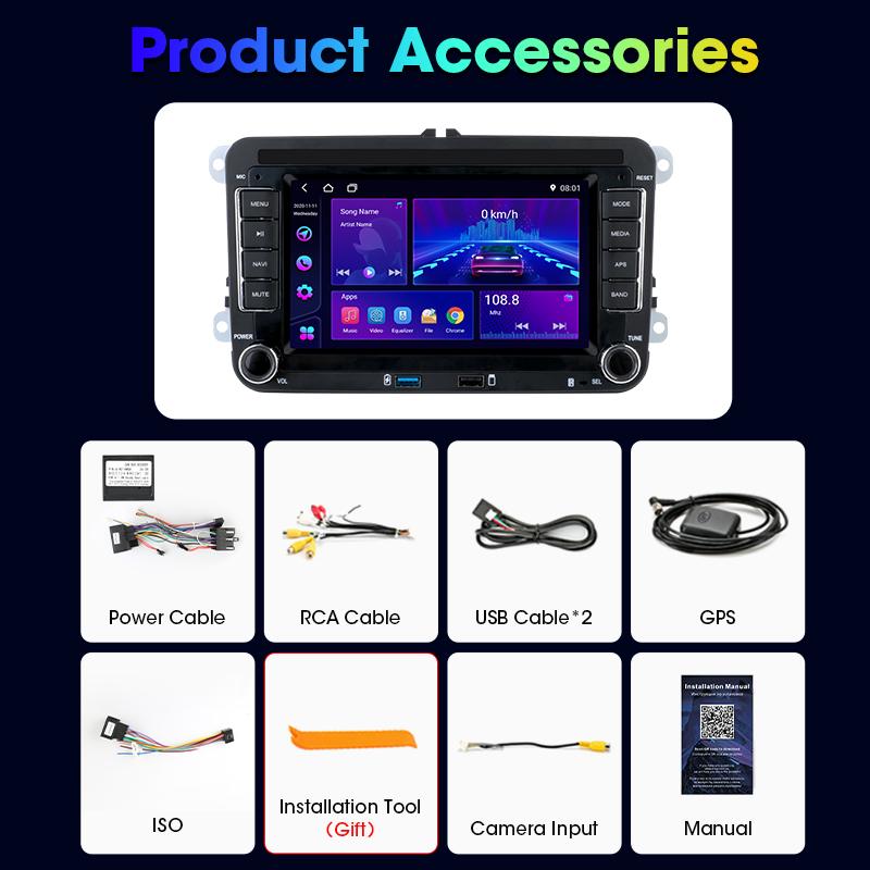 7-дюймовый автомобильный радиоприемник Android 12 для VW Volkswagen Skoda Octavia Golf Passat B6 B7 Polo Jetta Tiguan Touran 2 Din авторадио Carplay