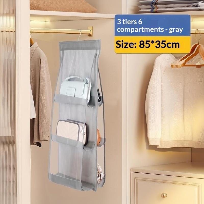 Hanging Handbag Organizer 6 Clear Pockets Large Capacity Space Saving for Bedroom Closet Wardrobe Purse Storage