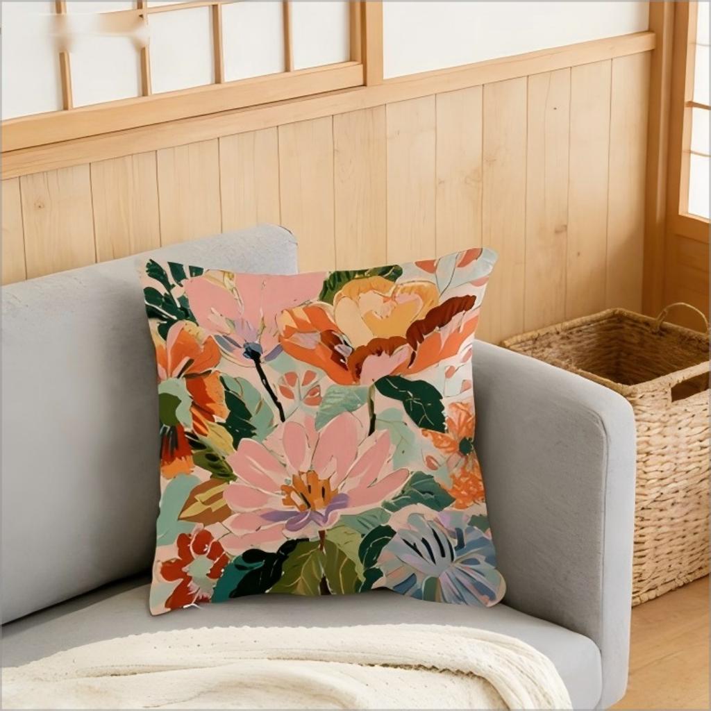 Double Sided Boho Abstract Floral Pillow Cover Colorful Watercolor Flower Print Soft Throw Pillow Case For Home Decor Gift