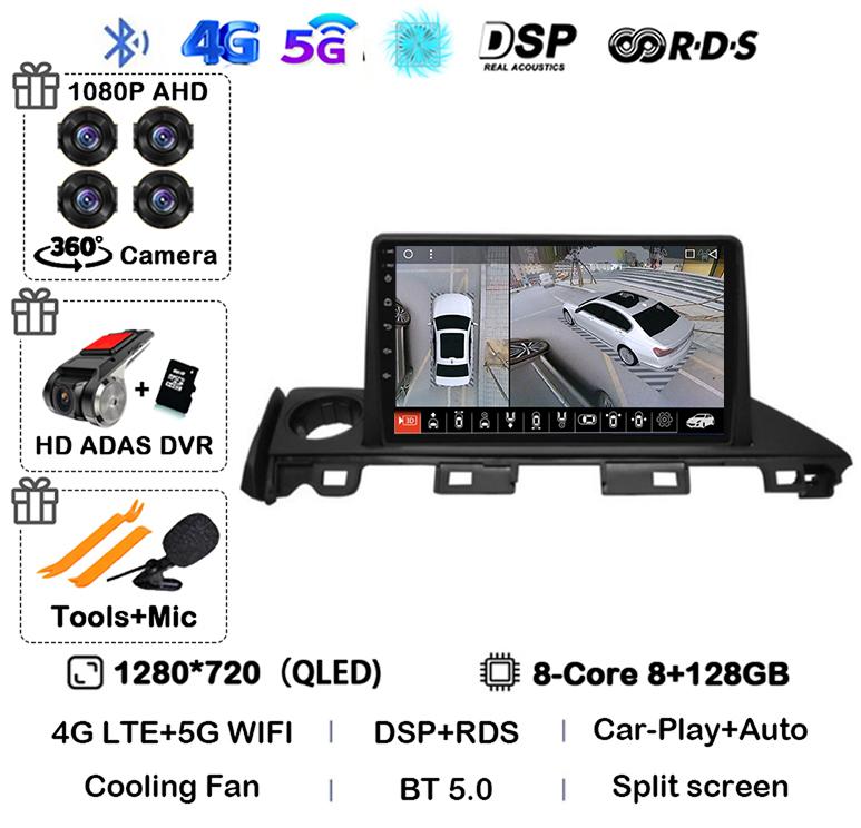 Android 14 Carplay Автомагнитола для Mazda 6 Atenza 3 2016 2017 2018 GPS 4G+WIFI Видеоплеер Мультимедиа Стерео Головное Устройство QLED