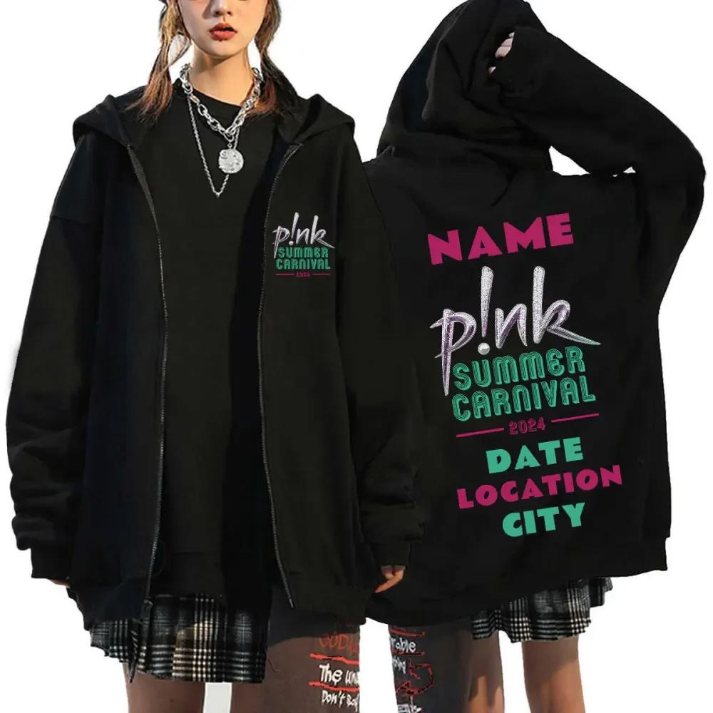 P!nk Pink Singer Zipper Jackets Harajuku Zip Up Hoodie Y2K Tops Coat Pullover P!nk Trustfall Album Concert Fans Gift Sweatshirts