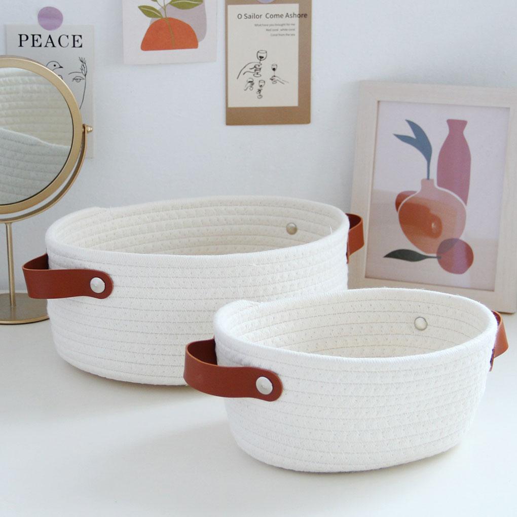 Корзина для хранения в скандинавском стиле с ручками, плетеная вручную из хлопковой веревки, контейнер для игрушек, всякой всячины, ключей, рабочего стола для гардероба