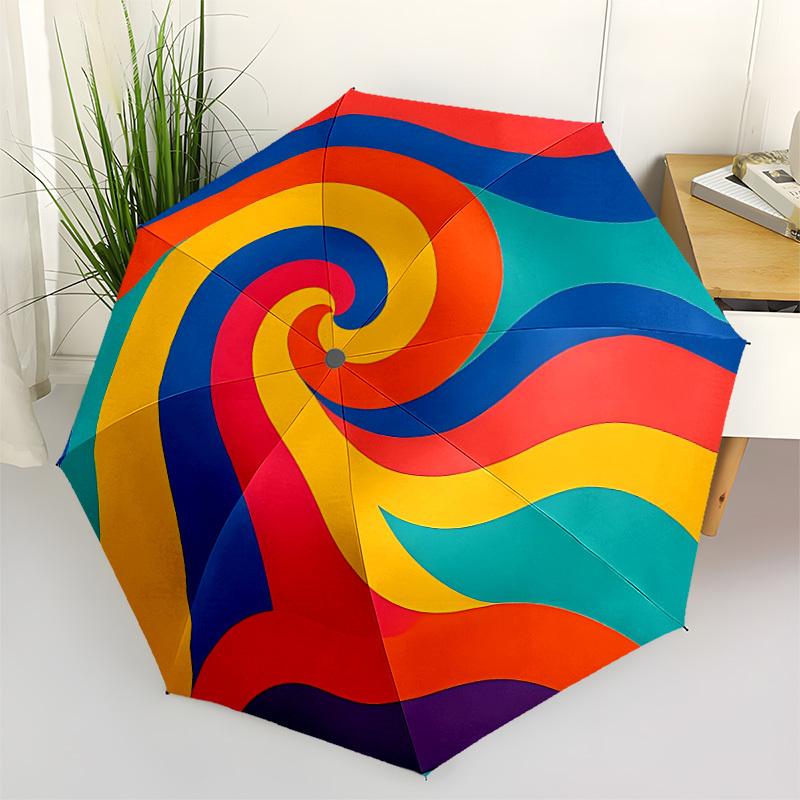1pc Colorful Swirl Automatic Opening/Closing Umbrella with Operation & Windproof Canopy yy260311017