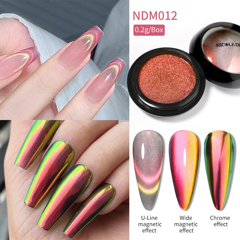 Nicolediary Double Light Cat'S Eye Nail Powder, Nail Art Chameleon Mirror Flour Double Color Spar Cat'S Eye Powder