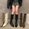 Fashion Women's Boots Winter Pleated Long Leg Knight Boots Pointed Low Heel Comfort Fashion Outdoor Cold Resistant Fashion Boots