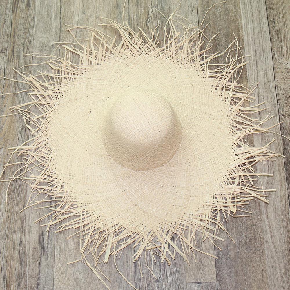 Women's concave-top, loose-brimmed Lafite beach hat, wide-brimmed sun hat, summer vacation sun hat