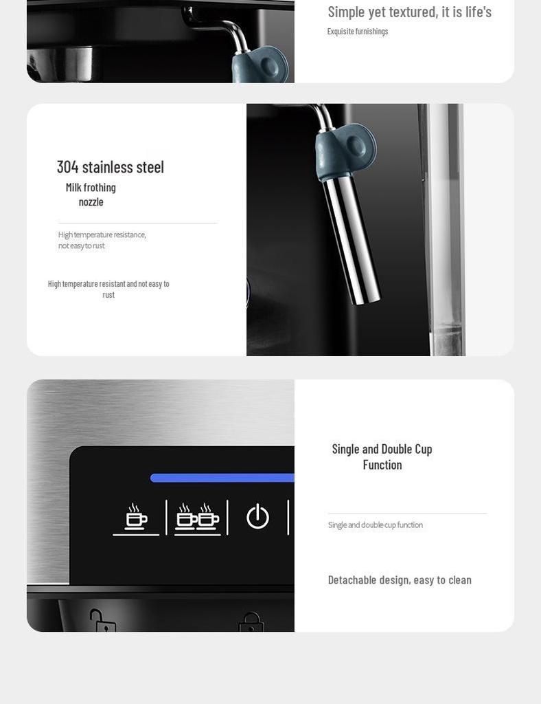 Итальянская полуавтоматическая кофемашина, пар высокого давления 20 бар, компактная для дома или офиса, капучинатор в комплекте