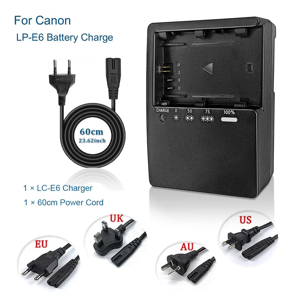Зарядное устройство LP-E6 LP-E6N LC-E6 подходит для Canon: совместимо с батареей LP-E6NH LC-E6E EOS R Ra R5 C R6 R7 DSLR 60D 60DA 70D 80D