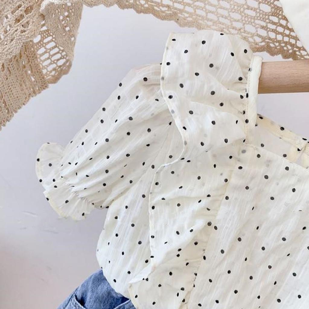 Комплект из двух предметов: милый и красивый топ с рюшами и джинсовые шорты для девочек