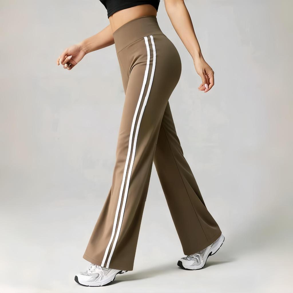 Персиковые расклешенные йога-штаны с высокой талией и эффектом пуш-ап - Телесные эластичные спортивные штаны