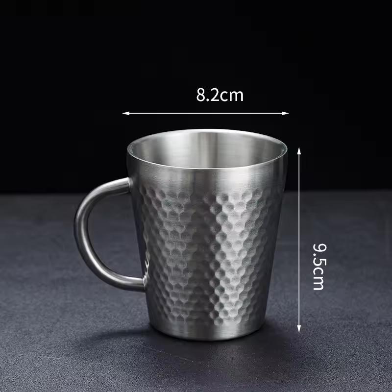 300ml Double-Layer Water Cup 304 Stainless Steel Thermal Coffee Beer Mug with Handle Gold Sliver Heat Insulation Coffee Cup