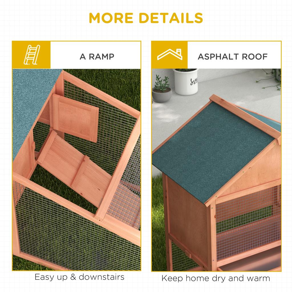 2 Tier Rabbit Hutch Outdoor Guinea Pig Hutch Solid Wood Bunny House Water Resistant Asphalt Roof Ramp Sliding Tray 144 X 64.5 X 100cm