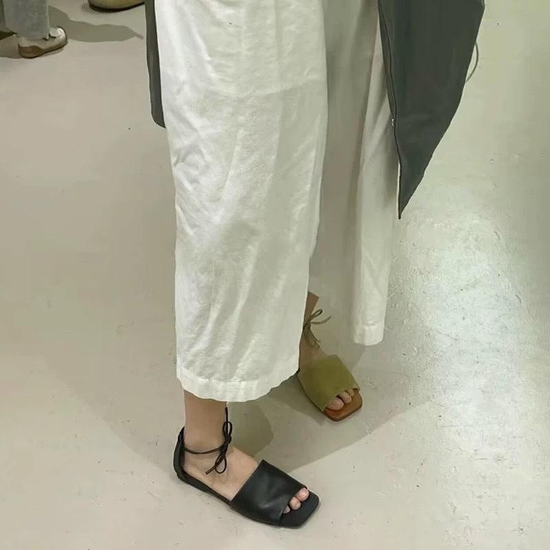 Версия из коровьей кожи~ нишевые сандалии с открытым носком на плоской подошве с ремешком-сумкой и полушлепанцы для улицы