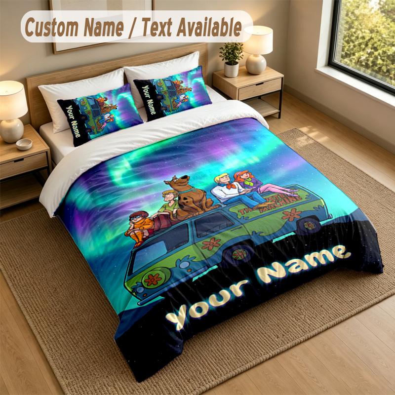 3Pcs Bedding Set Custom Name Text, 1 Sheet 2 Pillowcases Home Bed DecorScooby-Doo