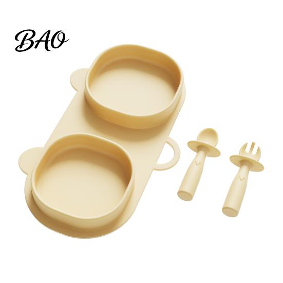 Portable Foldable Kids Dinnerware Silicone Baby Dinner Plates with Fork And Spoon, Durable Plate for Infants Travel Feeding Essentials, Toddler