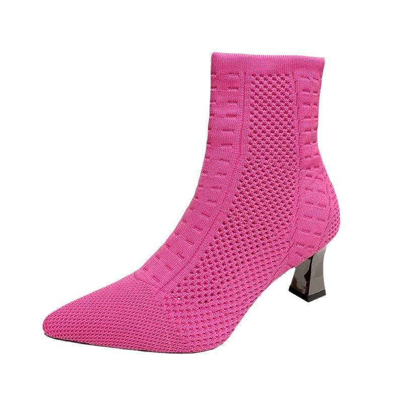 Ботинки с острым носком, женские, на толстом каблуке, осень-зима 2024 г., новые, на высоком каблуке, эластичные, шерстяные, модные, повседневные, ботильоны