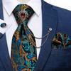 Paisley Tie for Men Necktie Silk Hanky Cufflink Set with Tie Ring Chain Brooch for Wedding Party