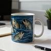 Рыбалка Керамическая кружка Дизайн форели Кофейная кружка с узором синей волны 11/15 унций Рыбное искусство Посуда для напитков Подарки для мужчин Рыбак