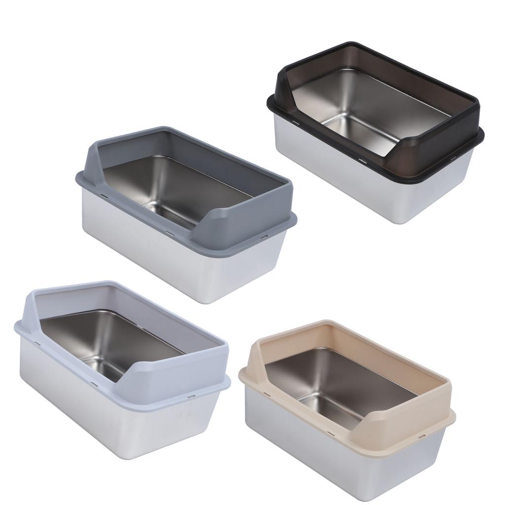 Туалет для кошек из нержавеющей стали с верхним входом, защитой от брызг, большим высоким бортиком и совком