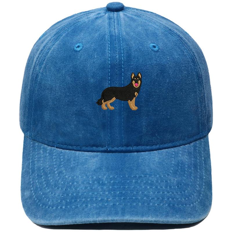 Cartoon German Shepherd Puppy Embroidered Baseball Cap Animal Washed Retro Daddy Hat Men's and Women's Casual Sun Hat