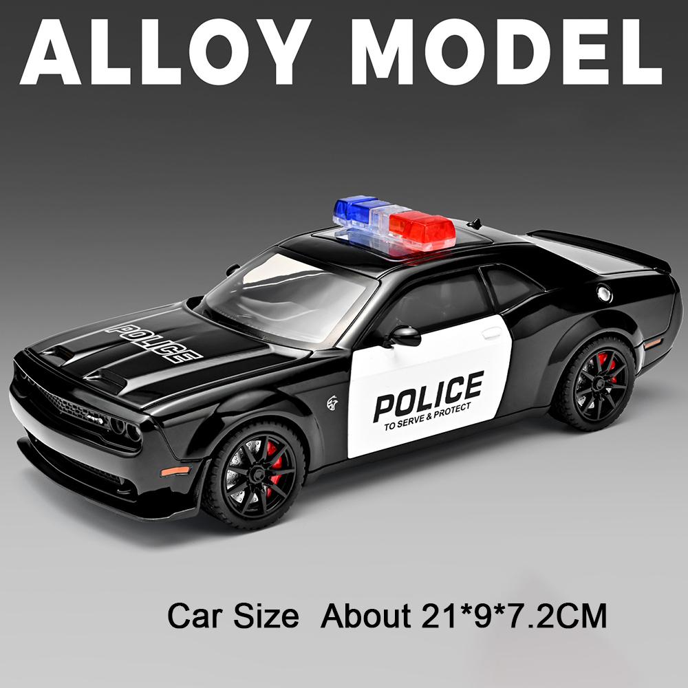 1:24 Srt Hellcat Литой металлический модельный игрушечный автомобиль Полицейская машина Рулевое управление передним колесом Двери Открываются Транспортные средства Подарки на день рождения Одноклассника