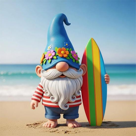 Beach Party Animal Sculpture Resin Surfing Sloth Turtle Ornament Beach Vacation Gnome Statue for Home Decor Desktops Bookshelves