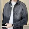 2025 Men's Gradient Denim Jacket - Loose Bad Boy Style in Black & Grey for Spring/Autumn