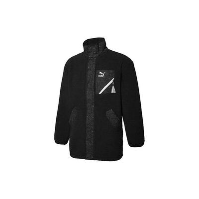 Puma Куртка унисекс с накладным карманом из искусственной овчины на флисовой подкладке с воротником-стойкой и воротником-стойкой с рисунком пейсли и цветком кешью, куртки унисекс, черные 534984-01