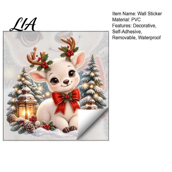 Seasonal Home Wall Ornaments Christmas Deer Sticker, PVC Waterproof Animal Decal, Peel and Stick Removable Tree Stickers Art Decor for Holiday Living