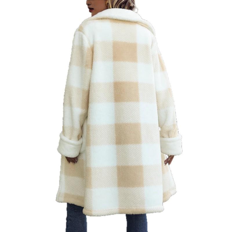 Womens Plaid Wool Blend Long Coat Single Breasted Notched Lapel Oversized Casual Winter Outerwear