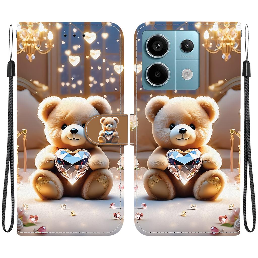 Чехол-книжка из искусственной кожи ручной работы для Xiaomi Poco X6 / Redmi Note 13 Pro (5G) Противоскользящий ударопрочный чехол с ремешком на запястье и дизайнами в виде сердец/роз и кошек