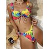 Sexy Tie Dye Flower Print Bikini Set Women Drawstring Pleate Push Up Bra Thong Swimsuit Bathing Suit Swimwear