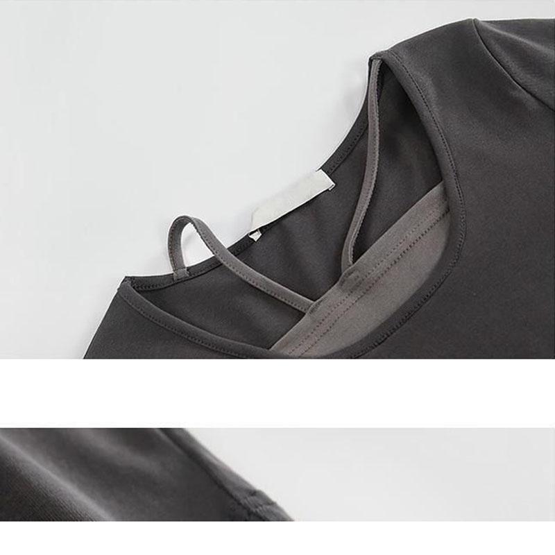 Необычный дизайн футболки, женский топ с длинными рукавами и шейным ремешком, тонкий, тонкий, в стиле пэчворк, искусственный комплект из двух предметов, яркое лето